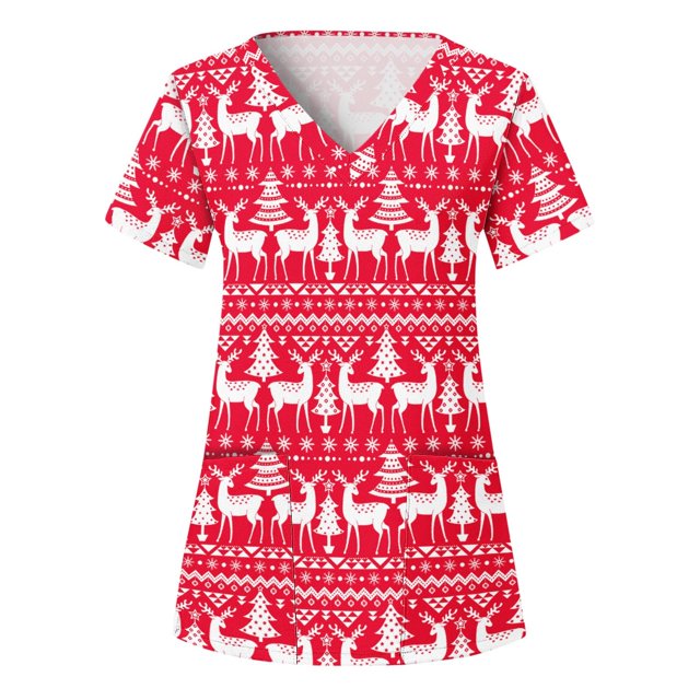 Puntoco, blusas con cuello en V y manga corta a la moda para mujer, blusa de bolsillo con estampado de uniforme de trabajo, tops Puntoco Puntoco-2192