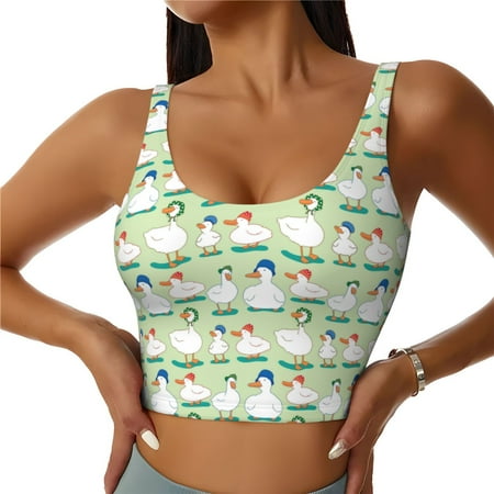 Adobk Duck Print Sports Bras for Women Longline Workout Crop Tank Tops Padded with Built in Shelf Padded Sports Bra-Large