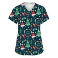 thumbnail image 2 of Garbnen Scrub Top for Woman Christmas Womens Scrub Tops Stretchy Short Sleeve V Neck Xmas Print Nurse Uniform with Pockets, 2 of 6