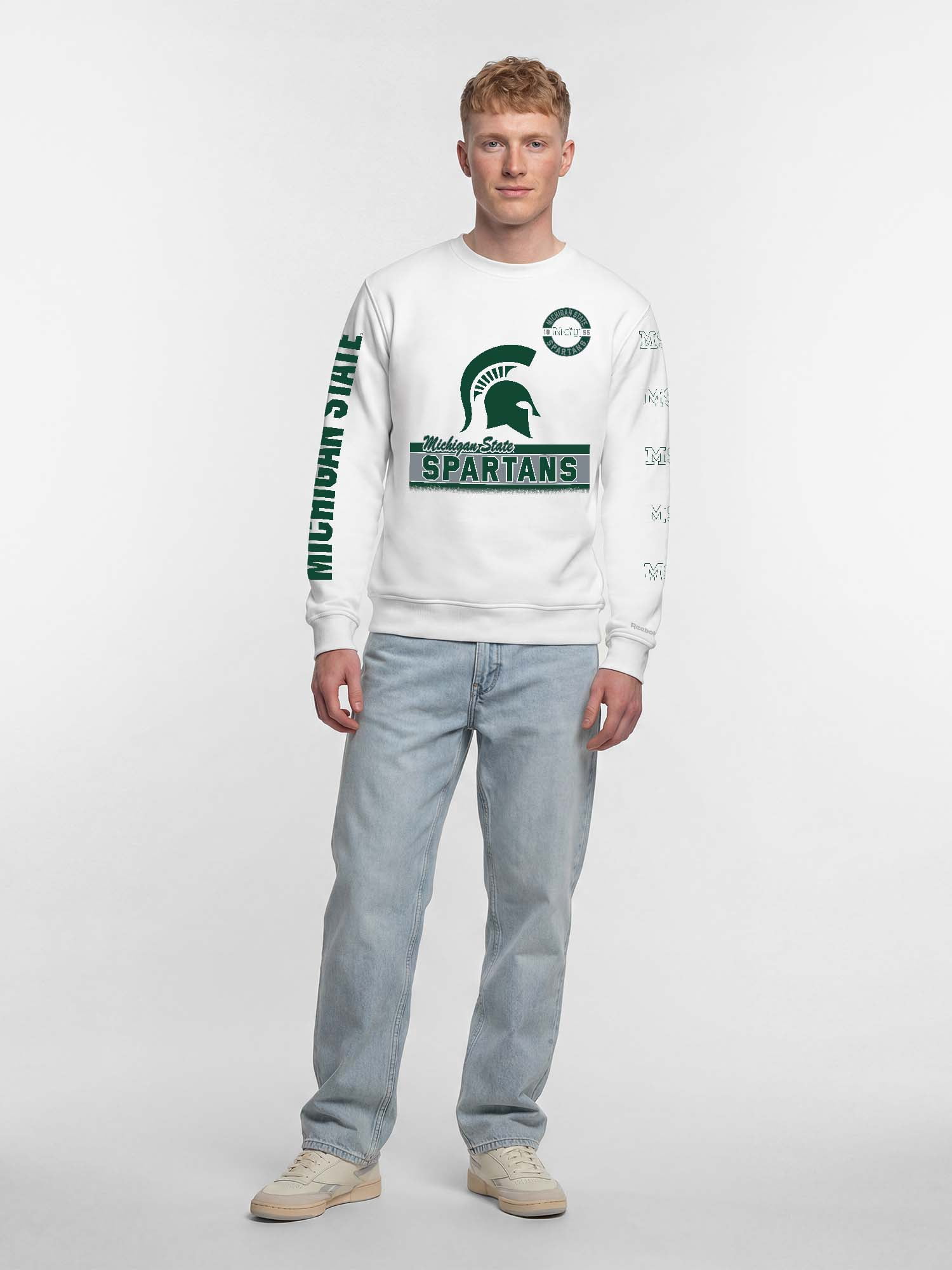 Michigan State Spartans Reebok Mens White Crew Sweatshirt