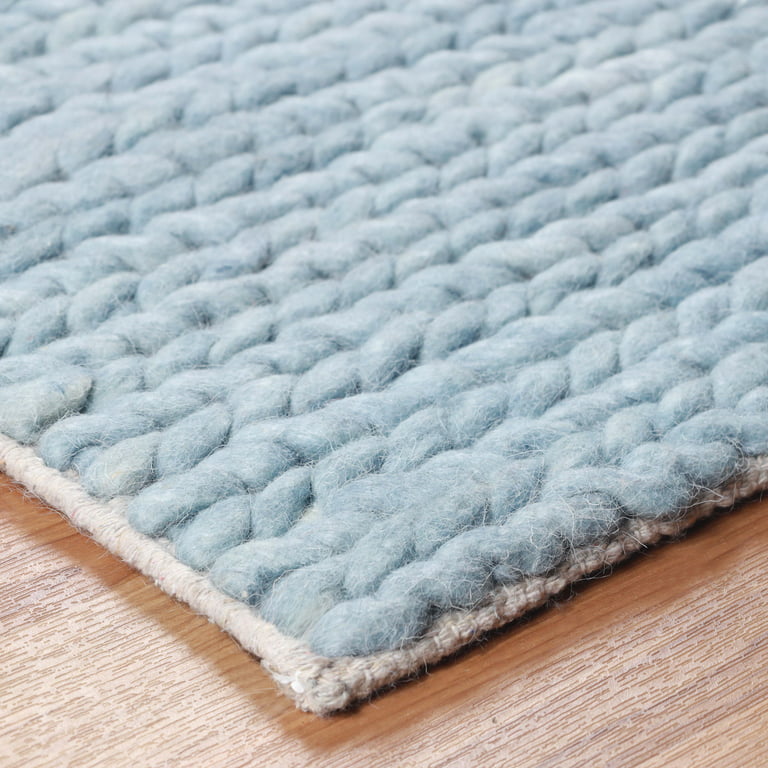Rustic Handmade Braided Wool Area Rug, 4' x 6', Light Blue
