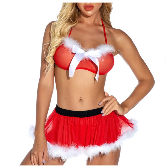 Vente de Liquidation 2025 Lingerie Grande Taille pour Femmes Décontractée, Ensemble de Lingerie Aguichant de Noël Rouge Creux String Robe de Nuit sous-Vêtements Confortables pour Femmes