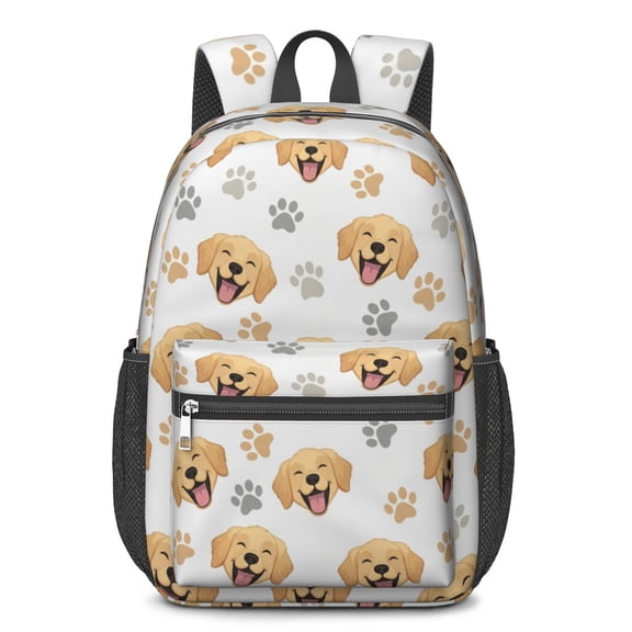 Golden Retriever and Dog Paw Print 17" School Backpacks for Teens,Waterproof Oxford Fabric,S-Shape Padded Straps for School,Travel,Hiking,Camping