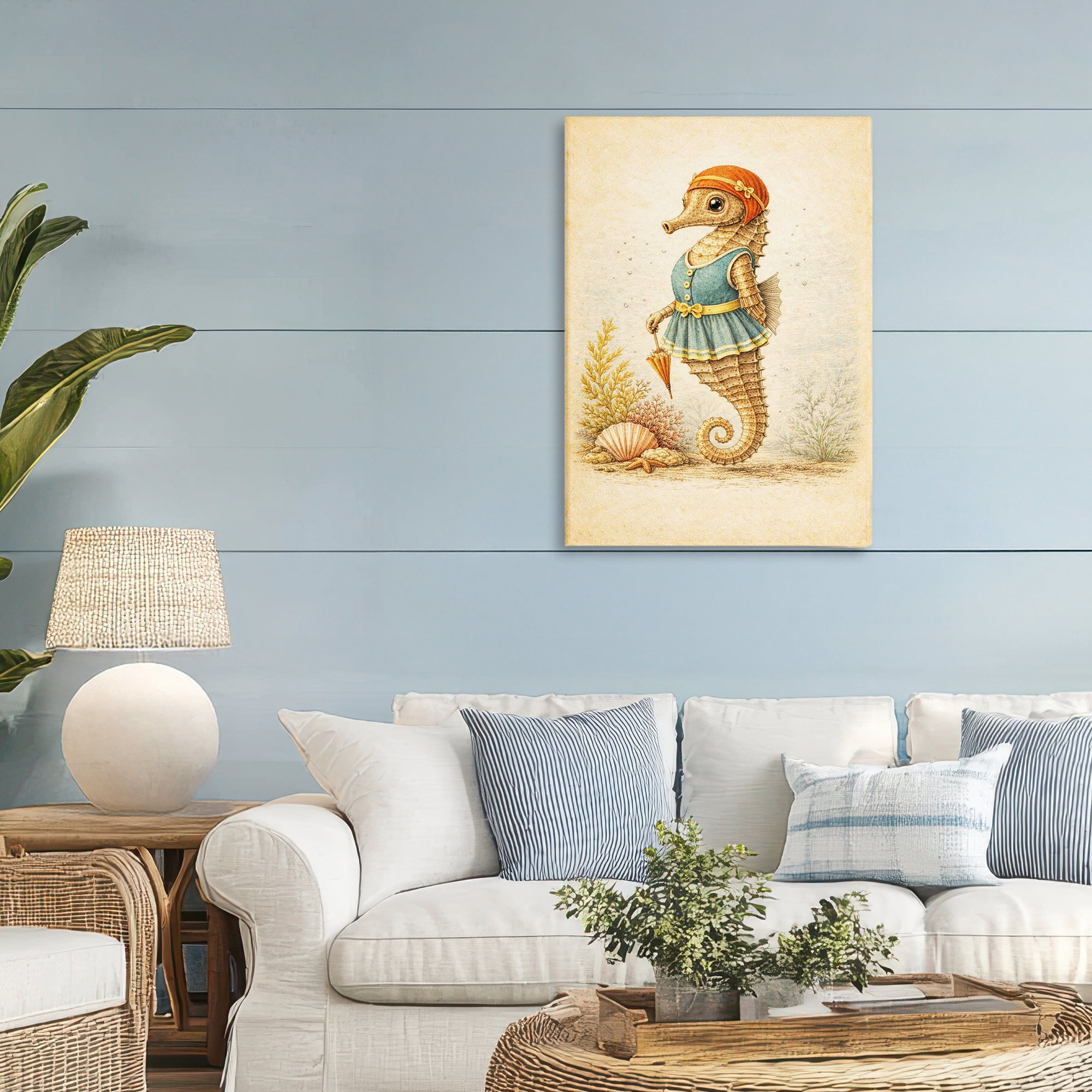 Stupell Industries Maritime Bathing Society Seahorse Canvas Wall Art, design by Grotto Studios