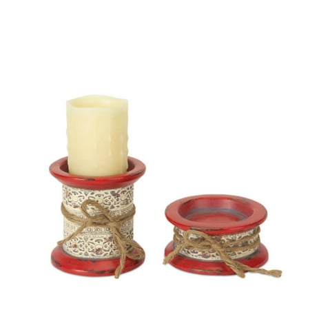 UPC 762152840667 product image for Set of 2 Red and White Porcelain Spool Decorative Table Top Candle Holders with  | upcitemdb.com