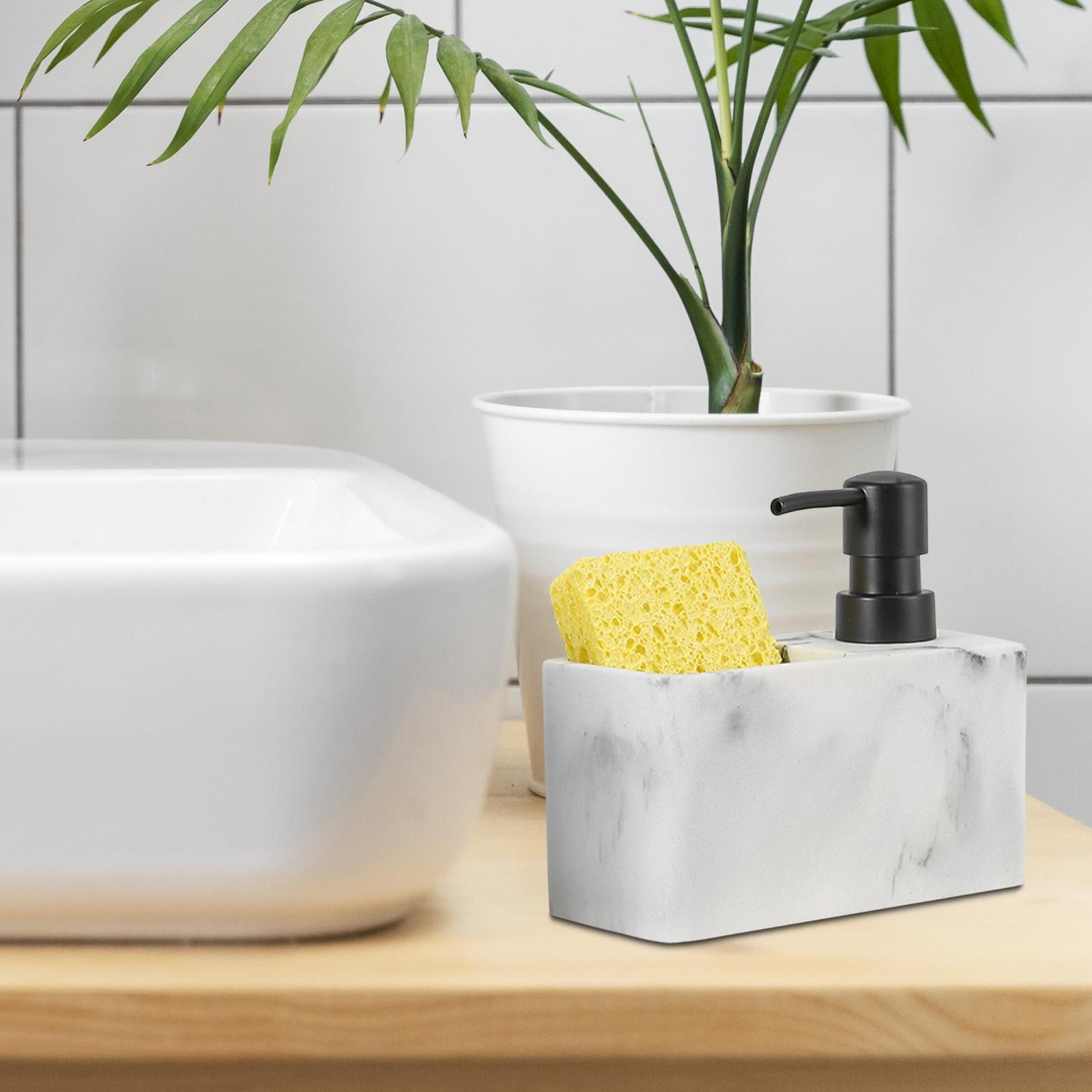 Soap Dispenser, Sponge Holder Liquid Soap Dispenser Liquid Pump Bottle Accessories Scrubbers ,Kitchen Sink Soap Dispenser for Hotel Bathroom White