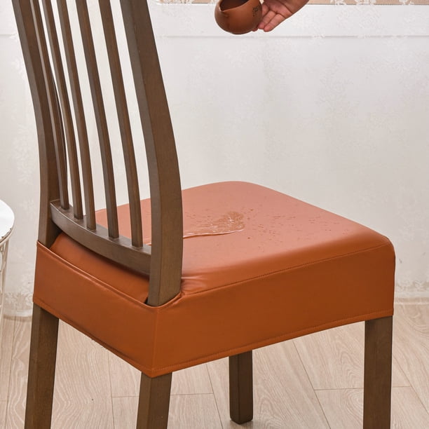 Nvzi 2 fundas de asiento impermeables para sillas de comedor, fundas de asiento de silla de cuero sintético, funda protectora de silla de comedor extraíble y lavable (marrón claro)