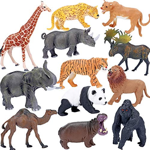 12 Pieces Realistic Mixed Zoo Animal Model Set for Kids Child Birthday Gifts 
