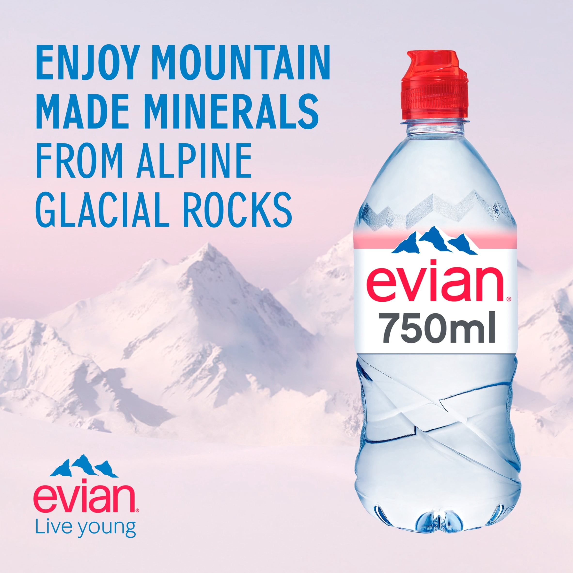 Evian Natural Bottled Mineral Still Water Multipack 4x750ml, Imported from Britain