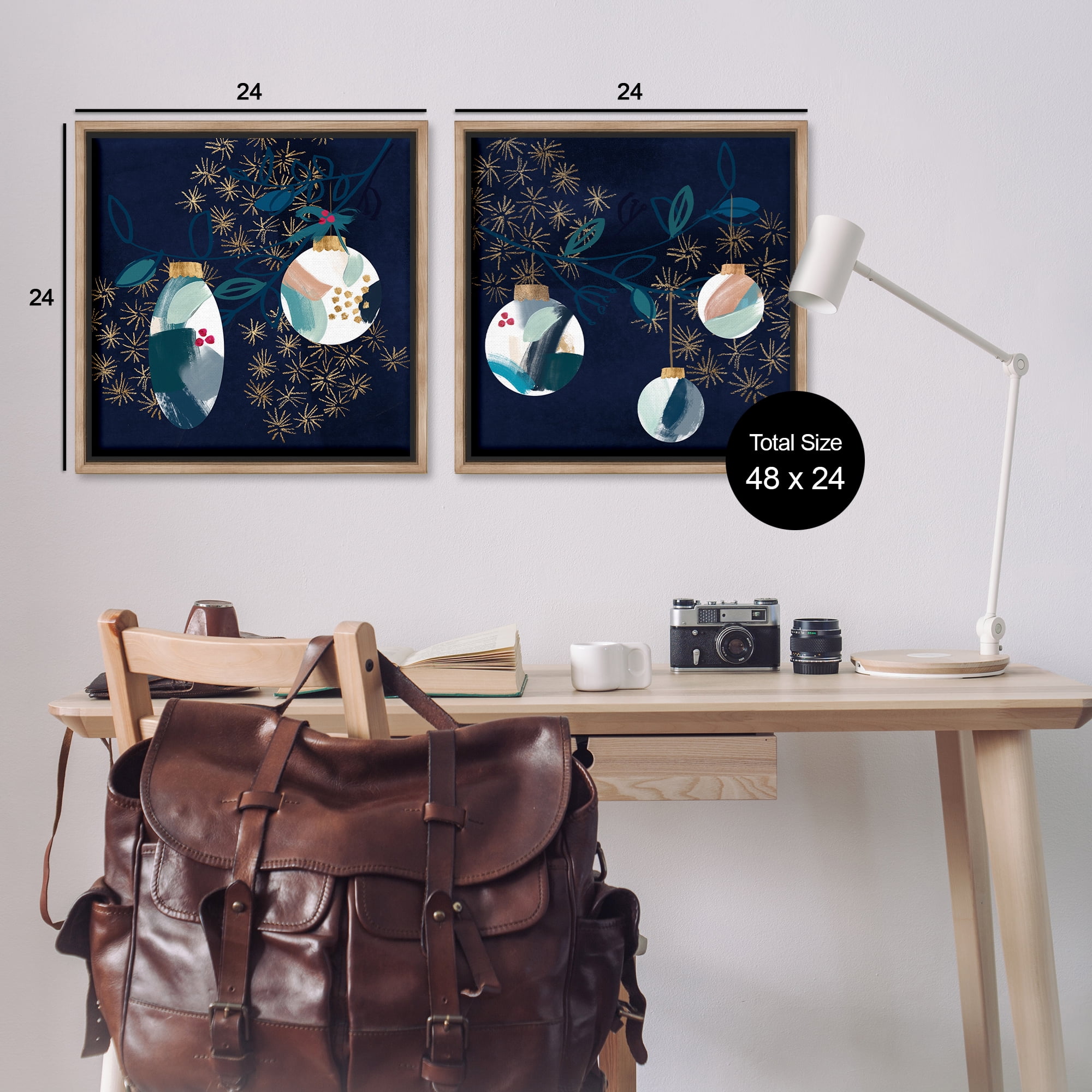 Stupell Industries Abstract Ornaments on Tree Holiday Painting Brown Floater Framed Canvas Art Prints Wall Art, 25 x 25, Set of 2