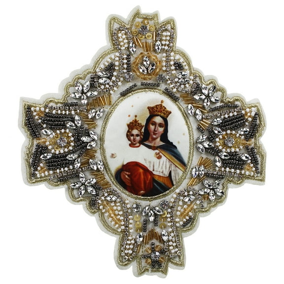 Exquisite Embroidery Virgin Mary Patches Beaded Applique Rhinestone Motifs Fabric Patches Sew on Clothes Bag Supplies 1piece