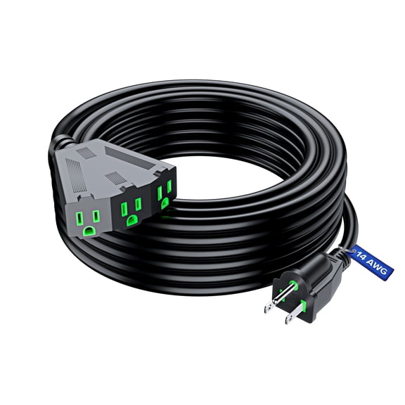 Extension Cord 50 ft, Extension Cord with Multiple outlets, SJTW 14 Gauge (Black) ETL Listed