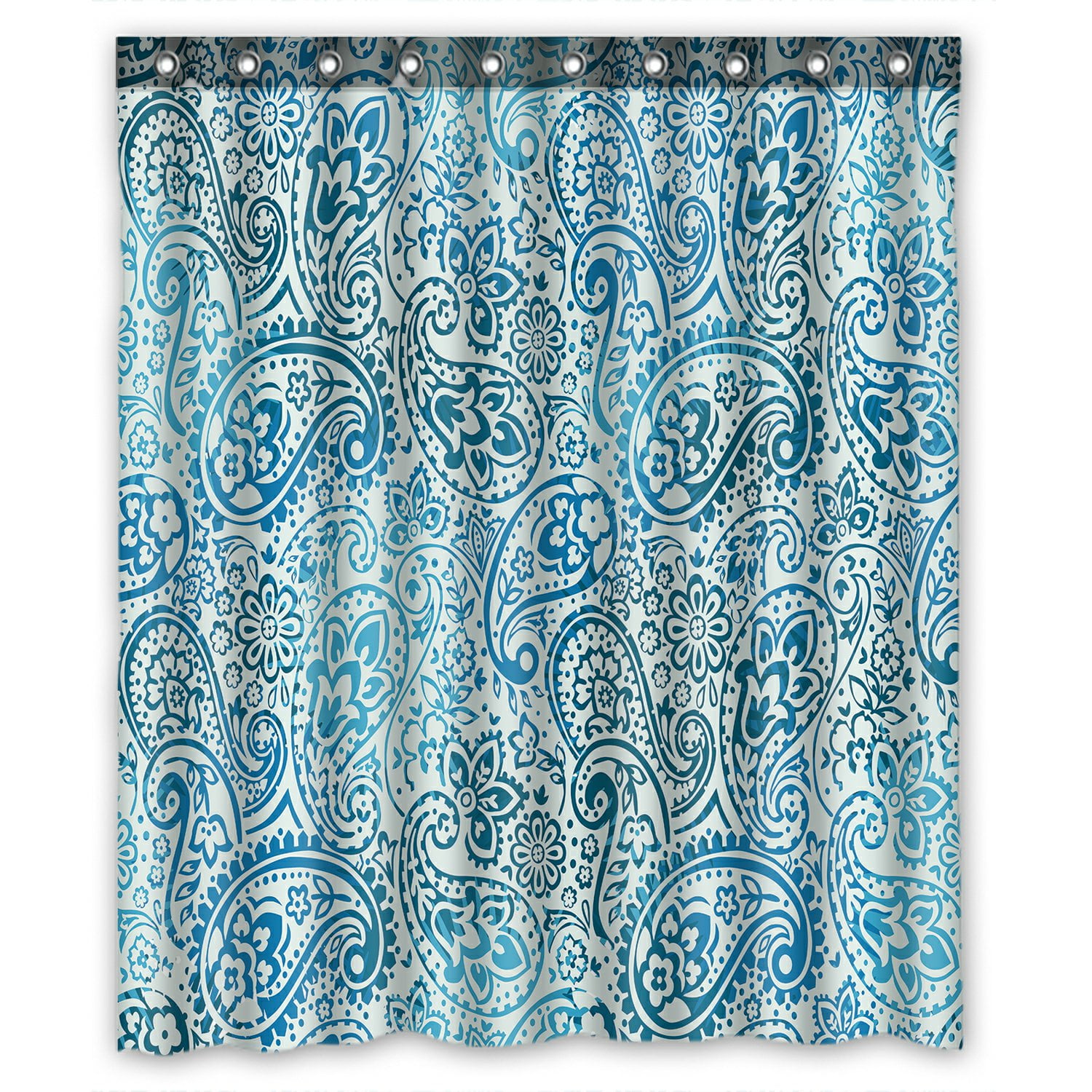 PHFZK Flower Floral Shower Curtain, Paisley Blue Polyester Fabric