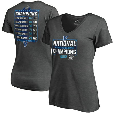 Villanova Wildcats Fanatics Branded Women's 2018 NCAA Men's Basketball National Champions Dropstep Schedule T-Shirt - Heather