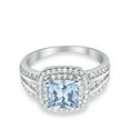 thumbnail image 4 of Halo Art Deco Ring Princess Cut Aquamarine CZ 925 Sterling Silver Size 12, 4 of 7