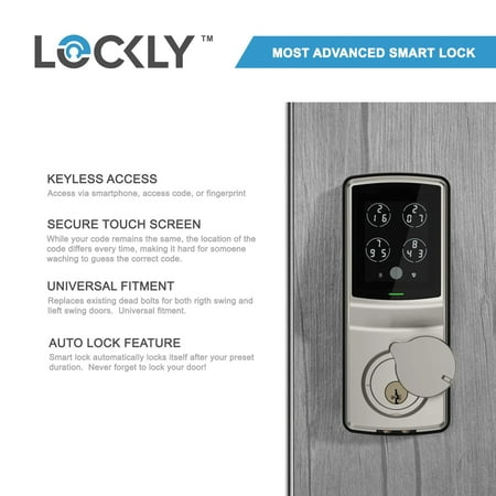 Lockly - Secure Pro Smart Lock Wi-Fi Replacement Deadbolt with 3D Biometric Fingerprint/Keypad/Voice Control Access - Satin Nickel