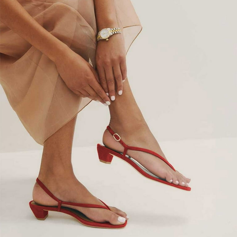 XYD Women Minimalist Open Square Toe Thong Sandals Buckled Backstrap Chunky  Low Heels Casual Dress Summer Shoes Size 8 Red - Walmart.com