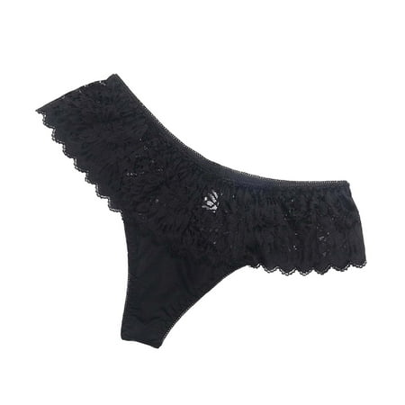 TIHLMK Womens Thong Underwear Plus Size Women Pack Women Lace See-Through Breathable Soft Briefs Panties Lingerie Underwear Gifts for Women Black Underwear