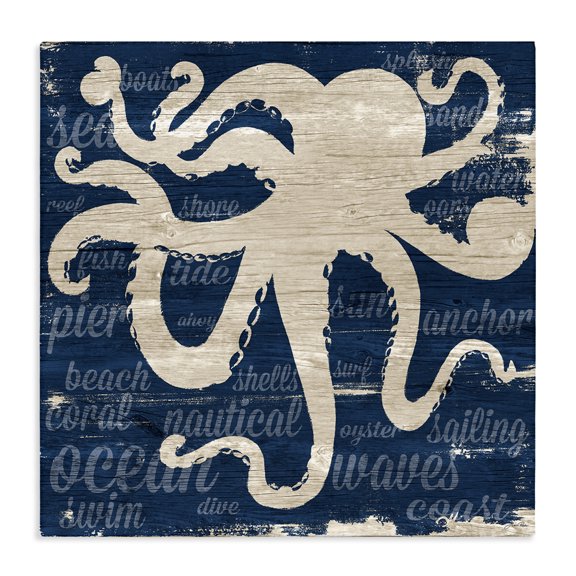 Stupell Industries Coastal Nautical Rustic Octopus Aquatic Animal Beach Fun Phrases Canvas Art, 17 x 17, by Gina Ritter