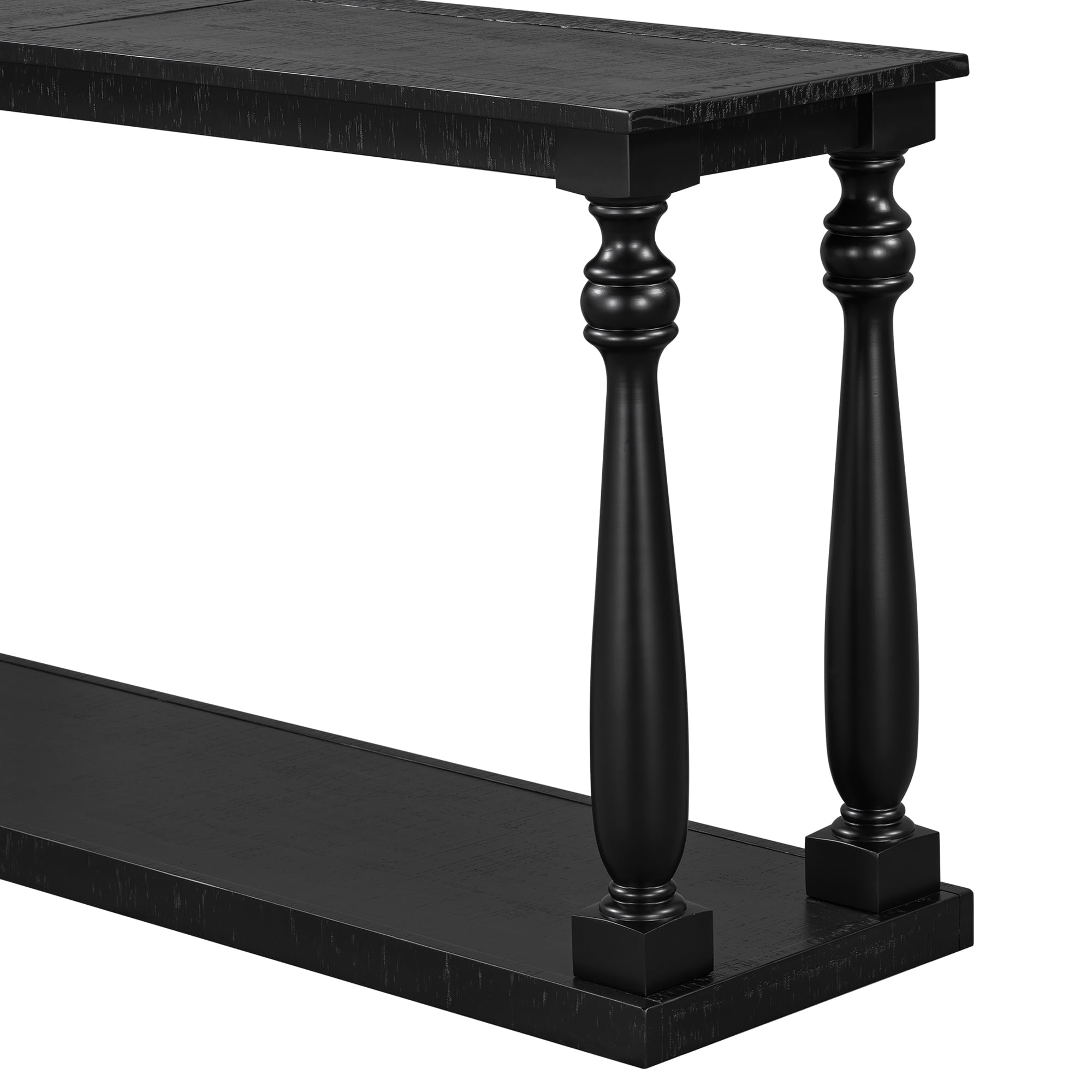 Euroco Retro Console Table,63" Extra Long Entryway Table with Bottom Shelf and 4 Vase Legs, 2-Tier Narrow Sofa Table Behind the Couch for Entryway, Hallway, Living Room,Black