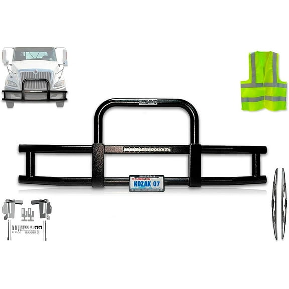 Kozak Front Grille Deer Brush Guard Black Finish w/ 16" Built in LED Light Bar Compatible with International Prostar