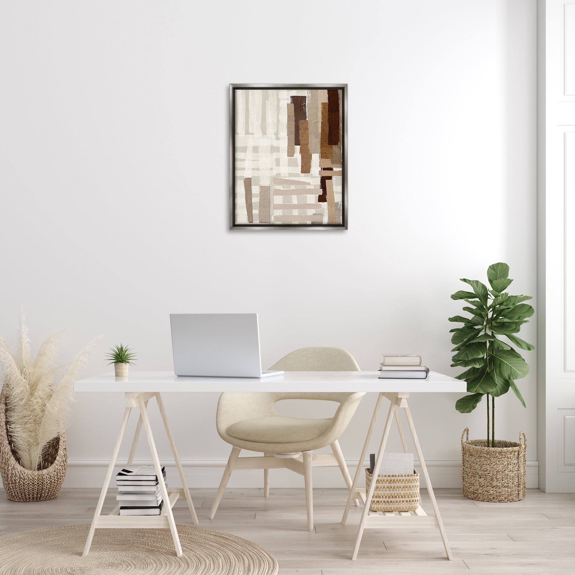 Stupell Industries Rustic Hatched Pattern Abstract Painting Gray Floater Framed Canvas Art Print Wall Art, 25 x 31