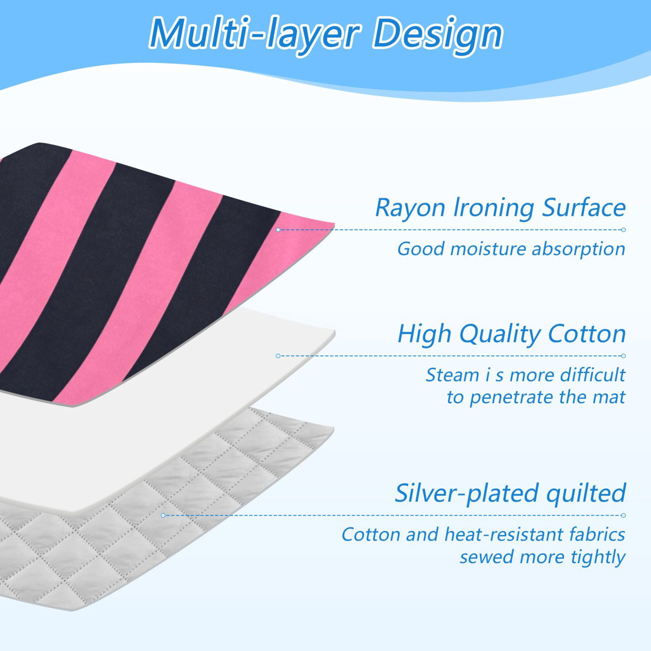 Pinkish Black Wide Stripes Ironing Mat Blanket Portable Travel Ironing Pad Heat Resistant Pad 47.2" x 27.6”