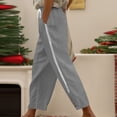 thumbnail image 4 of Lenpel Women's Casual Pants Elastic High Waisted Drawstring Side Button Tapered Leg Pants Loose Beach Trousers with Pockets, 4 of 7