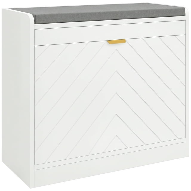HOMCOM Banc à Chaussures avec Tiroir Rabattable, Coussin, 5 Paires pour Entrée Blanc