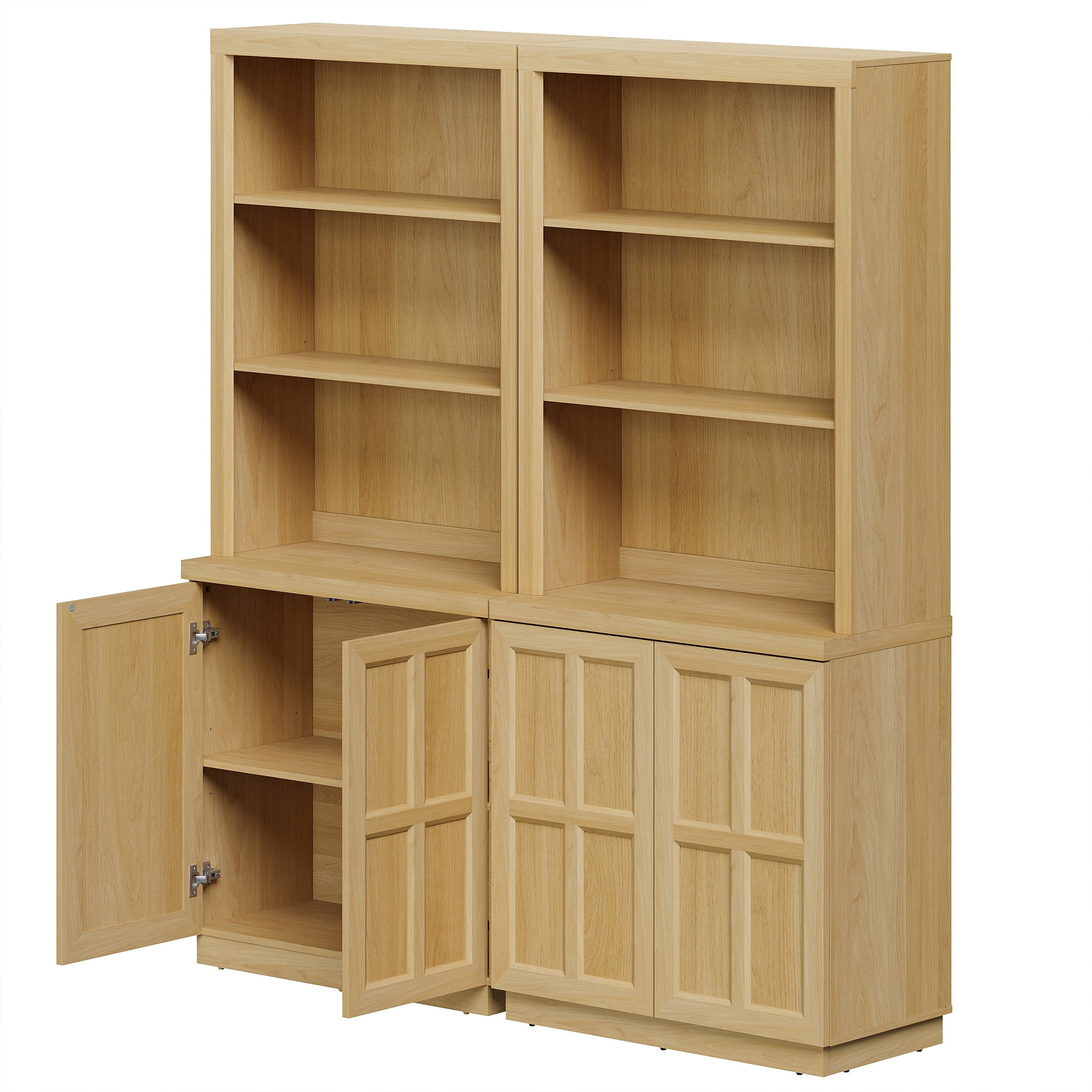 HOMOOI 2-in-1 Freestanding Pantry Cabinet, Boho Rustic Hutch with Open Display Shelves & Adjustable Inner Shelves, Anti-Wobble Wooden Storage Organizer for Kitchen, Dining Room, Entryway,Oak