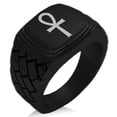 thumbnail image 1 of Stainless Steel Egyptian Ankh Cross Geometric Pattern Step-Down Biker Style Polished Ring, 1 of 1