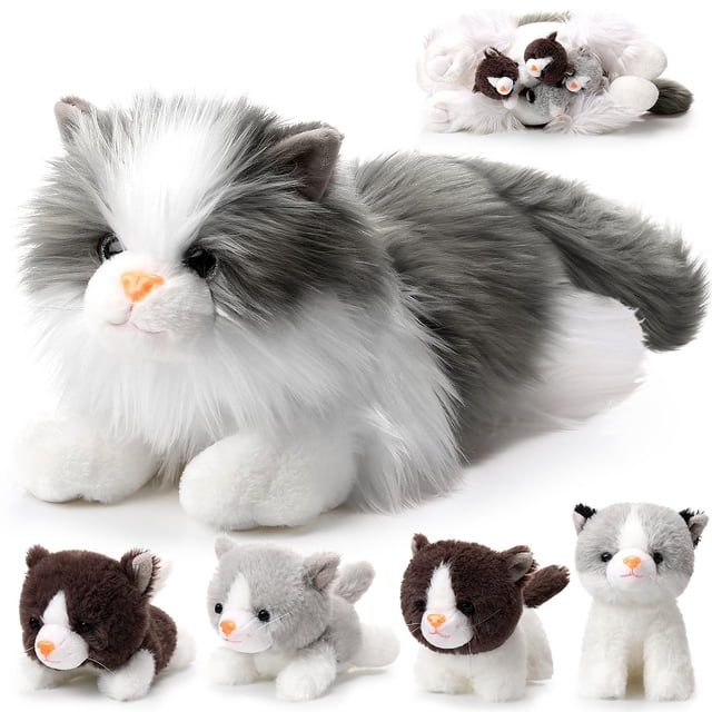Peluche HyDren Realistic Ragdoll Cat con 4 gatitos
