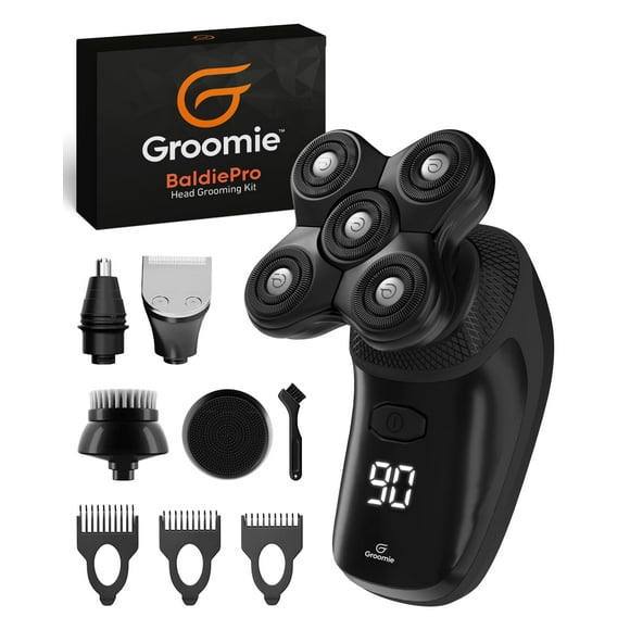 Groomie Cordless Bald Head Shavers for Men, BaldiePro Head Grooming Kit - Ergonomic & Waterproof Head Shavers for Bald Men - Electric Hair Shaver & Head Razor - Men's Ro