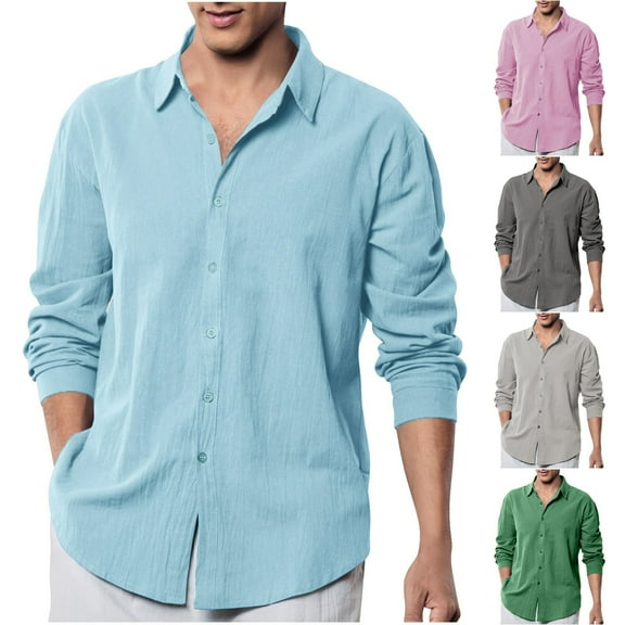 DDAPJ pyju Mens Long Sleeve Linen Shirt Relaxed Fit Casual Button Down Shirts Beach Vacation Shirt Dark Gray M