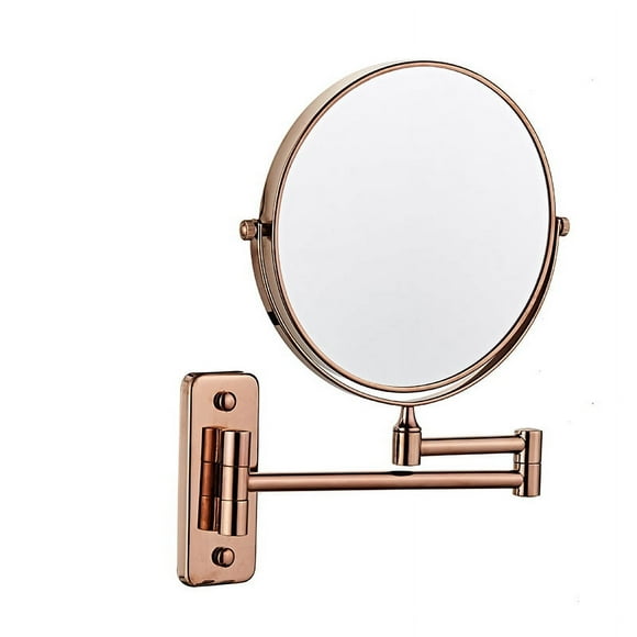 MILEDUO Wall Mounted Makeup Mirror, Premium 10X Magnifying 8'' Two-Sided Bathroom Vanity Mirror, Extendable Arm, Round, Chrome Rose Gold