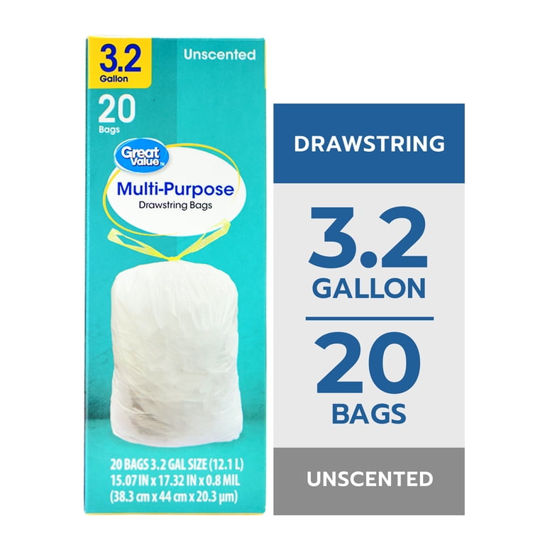 3.2-Gallon Drawstring Wastebasket Liners, Unscented, 40 Count photo 2