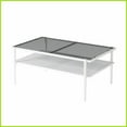 thumbnail image 2 of Contemporary Gray Tempered Glass Coffee Table with White Metal Legs, Easy-Clean & 220lbs Capacity, 2 of 20