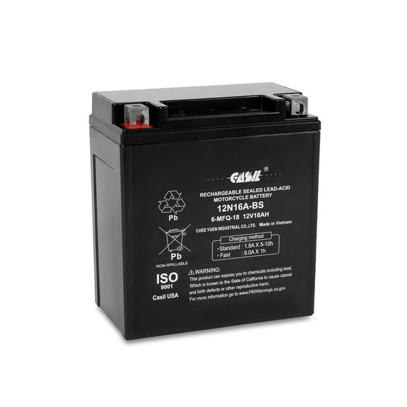 Casil YTX16-BS -12 Volt 18 AH Motorcycle Battery Replacement for STX16-BS-1 ETX16 UTX16-1