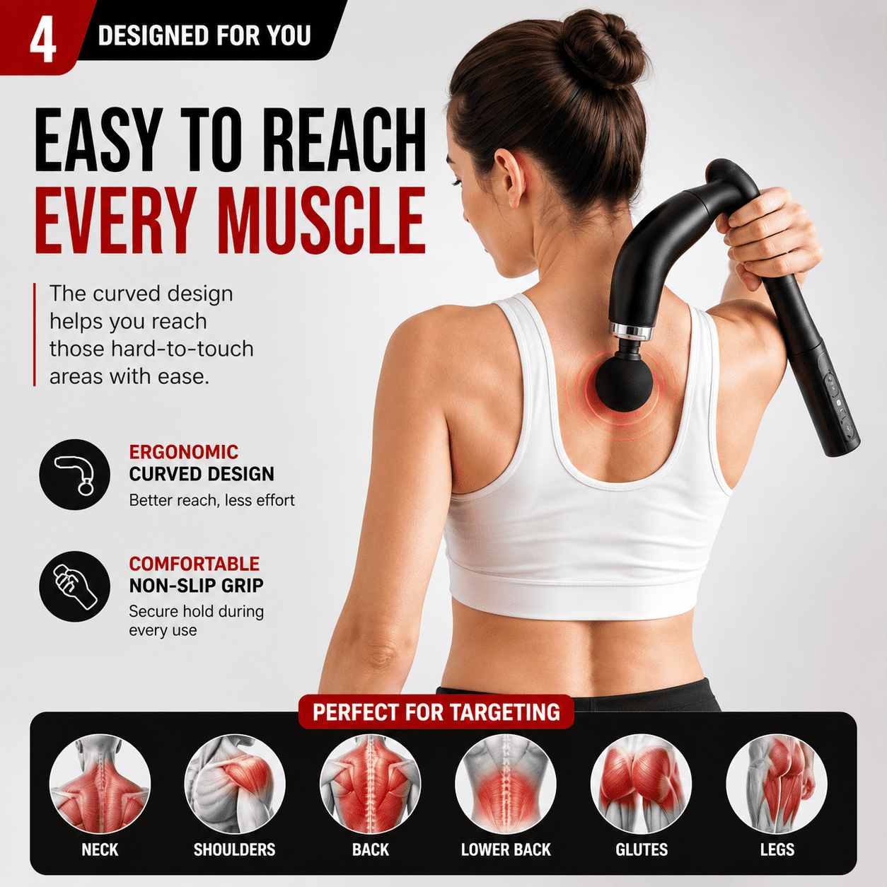 Massage Gun Electric Percussion Massager Deep Tissue Portable Handheld Muscle Relief Device Tool with 4 Heads for Neck Back Shoulder Body