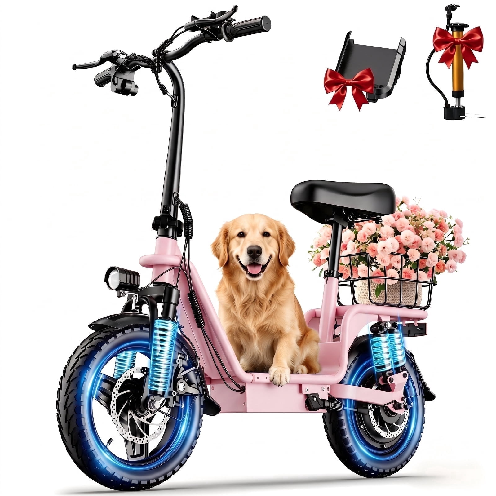 INSDRGN Electric Scooter for Adults, 1800W Peak Motor, 48V 16AH Battery, 20MPH, 42Miles, 14 " Commuter E Scooter with Seat &Carry Basket, UL2272, Pink