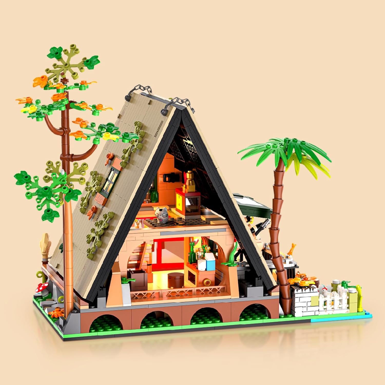 SKQIT A-Frame Cabin Building Set, MOC Ideas Cabin House Collectible Model Kit with LED for Adults, Gifts for Nature and Architecture Lovers (1486 Pcs)