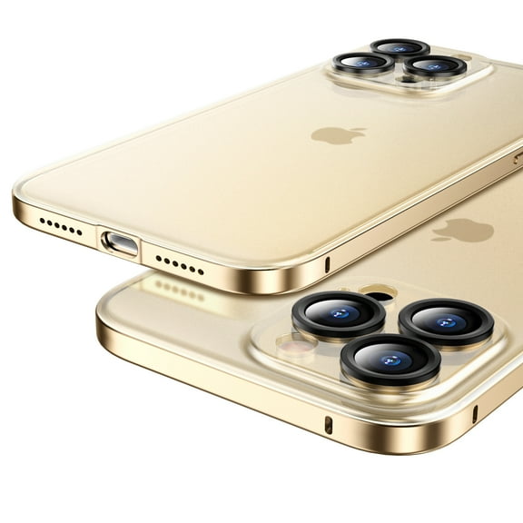 SaniMore Case for iPhone 13 Pro Max (6.7" 2021), Aluminum Alloy PC Clear Frosted Shell [Lens Protective Ring] Shockproof Anti-fall Anti-fingerprint Rugged Skin-feel Shell, Gold