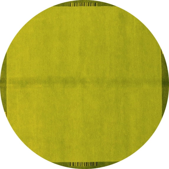 Ahgly Company Machine Washable Indoor Round Abstract Yellow Modern Area Rugs, 7' Round