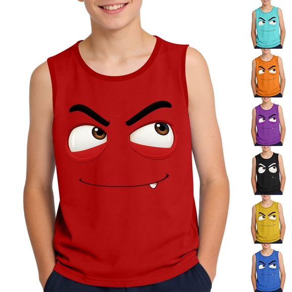 SGFCWSX Boys Graphic Tank Tops Crew Neck Print Casual Relaxed Fit Sleeveless Daily Wear Beach Shirts for Kids Red Size 8 Years
