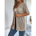 thumbnail image 6 of Summer Cardigan Sweaters for Women Light-Weight Half Sleeve Open Front Cropped Crochet Beach Cover Ups Khaki L, 6 of 8