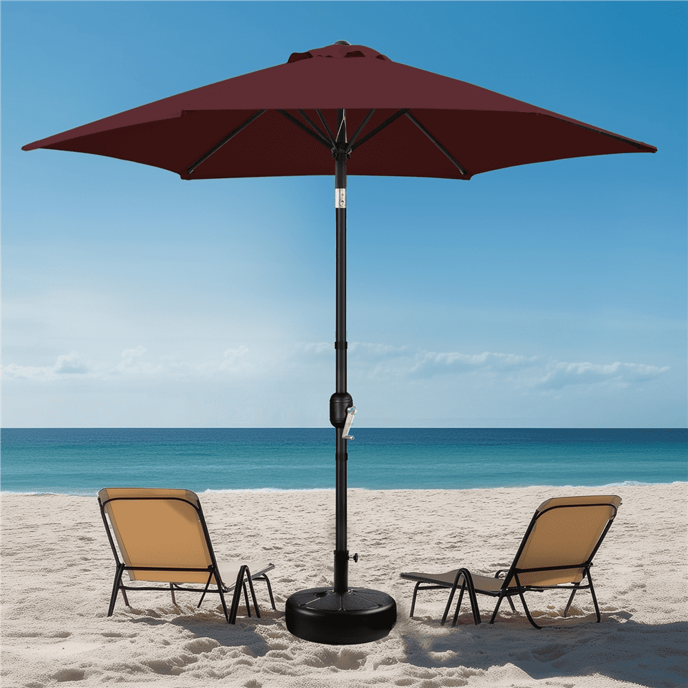 Renwick 9 Ft Outdoor Patio Umbrella with Push Button Tilt and Crank, Burgungy