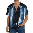 thumbnail image 3 of Xecao offers the Night Scene of Wolves for Men's Casual Short-sleeved Shirt, a button-up collared shirt with a pocket, perfect for beach vacations and yacht travel in the X-Large size., 3 of 7