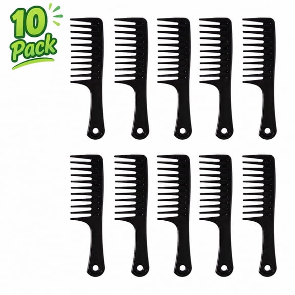 10 Pack Wide Tooth Comb, Detangling Feature, Hair Styling Detangler for Curly Long Wet Hair, Black