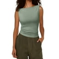 thumbnail image 2 of CUZIBR Women'S Casual Tank Top Solid Color Boat Neck Fashion Slim Fit Ruched Breathable Summer Casual Sleeveless Tube Camisole Trendy Trendy Clothes,Green,M, 2 of 4