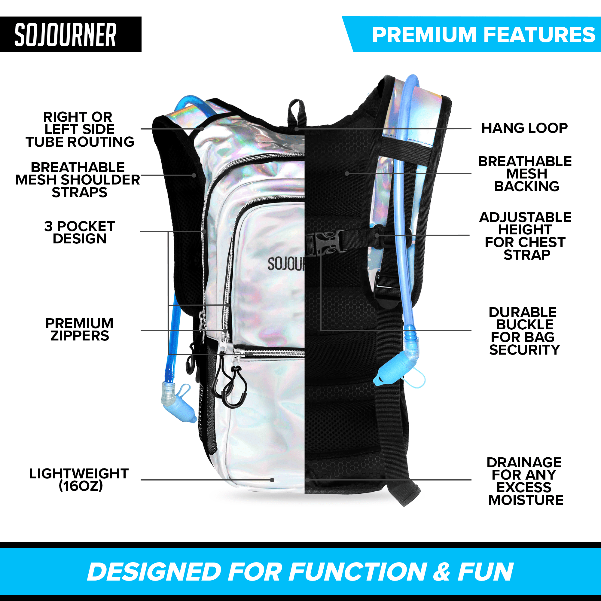 Sojourner Holographic Sling Backpack - Silver Hologram Hydropak e7075593-be93-48c6-a3d2-  main image 2